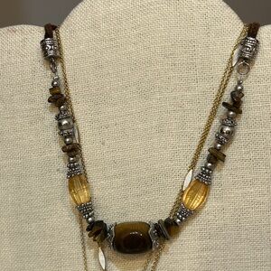 Genuine Gemstone & Tigers eye silver necklace.